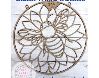 Unfinished Style 314 Round Bee Laser Cut Wood Outline Frame Blank DIY | Sun Catcher Resin Decor Faux Stained Crushed Glass