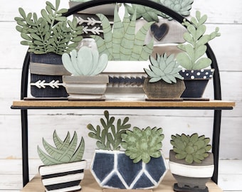 Set of 10 Mini Succulents DIY Kit | Spring Wood Craft Kit Set | Wood Succulents | Decorative Spring Flowers | Home Decor Kit | Wood Blank