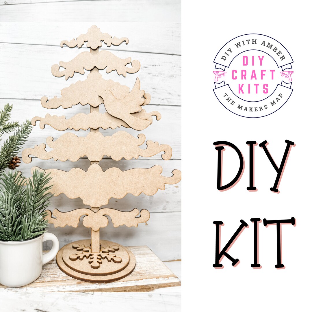 Slat Applique Tree With Round Stand Crafting DIY Kit | Unfinished Wood ...