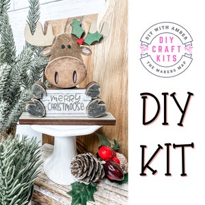 Mini Merry Christmoose Shelf Sitter DIY Craft Kit Unfinished Wood Blank DIY Paint at Home Christmas Xmas Winter Rustic Moose