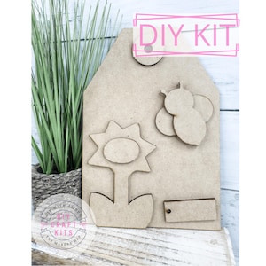 Primitive Flower and Bee TAG DIY Kit | Spring Counter Leaner Decor | Farmhouse Wooden Craft DIY Seasonal Home Decor | Adult Crafting