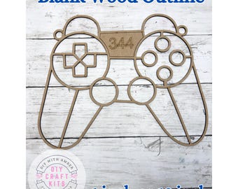 Unfinished Style 344 Game Controller Laser Cut Wood Outline Frame Blank DIY | Game Room Sun Catcher Resin Decor Faux Stained Crushed Glass