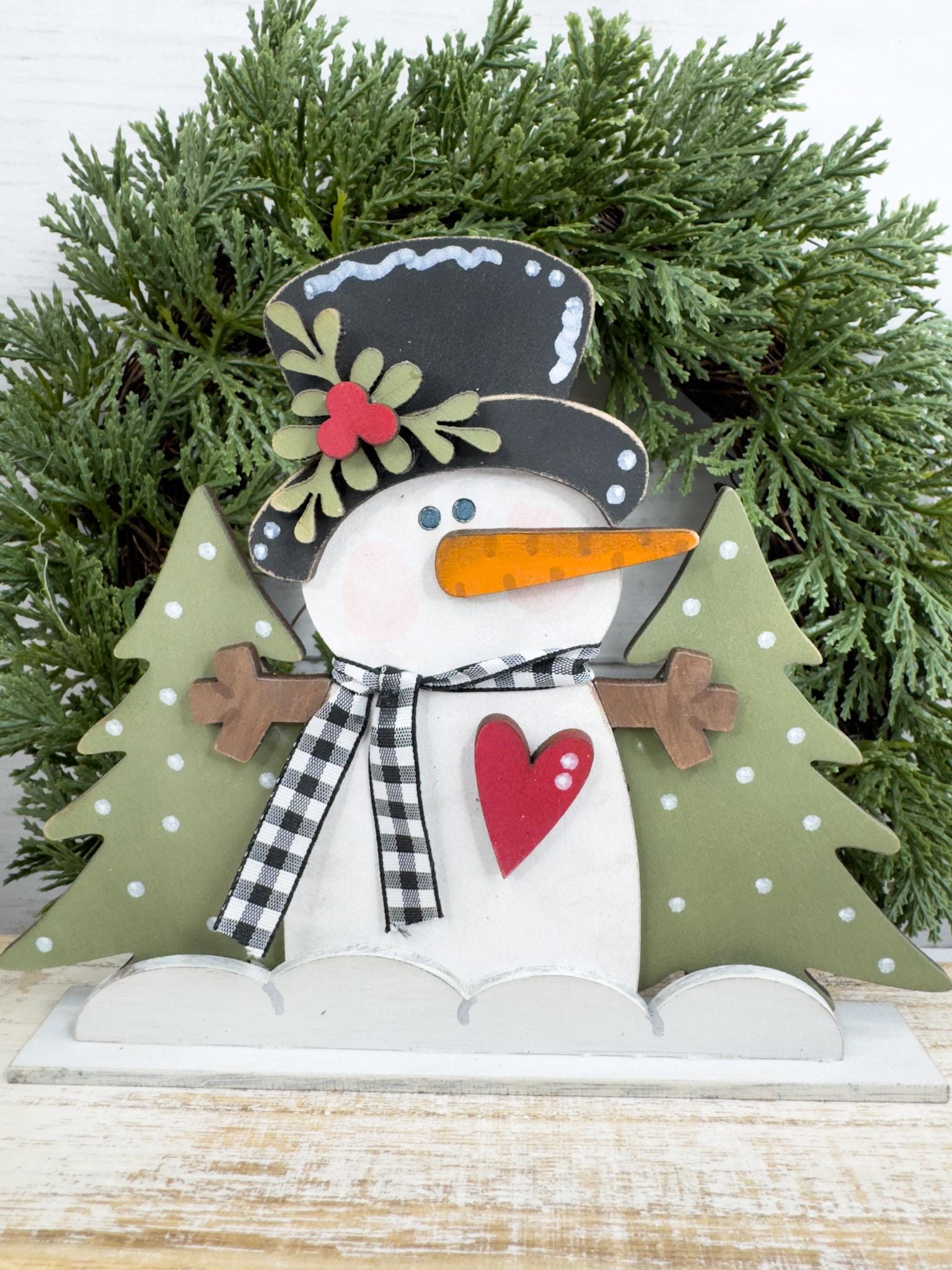 Snowman Snowy Winter Scene Shelf Sitter DIY Craft Kit | Winter Scene Decor | Paint Your Own | Snowy Trees | Farmhouse Seasonal Decor