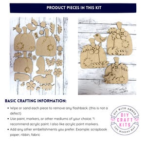 May include: A DIY craft kit featuring three unfinished wooden pumpkin decorations with birds, leaves, and flowers. The kit includes all the pieces needed to create a fall-themed craft project. The kit is labeled "DIY Craft Kits" with the text "The Makers Map" underneath.