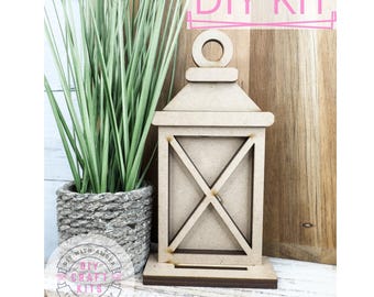Lantern Sitter Interchangeable Base DIY Craft Kit | Everyday Wooden Lantern | Seasonal Mantle Decor | Unfinished Wood Blank