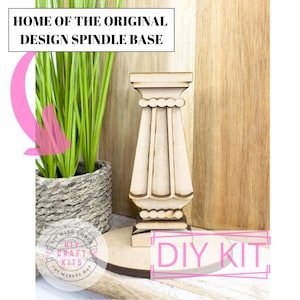 Scalloped Interchangeable Spindle Post Base DIY Kit | Standard Size Everyday Mantle Shelf Decor Wood | Seasonal for inserts Adult Crafts