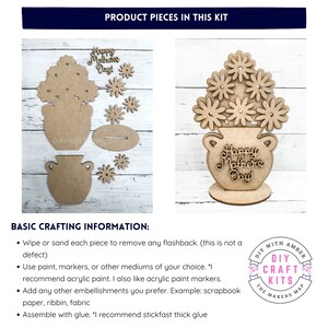 May include: A DIY craft kit for making a Mother's Day flower pot decoration. The kit includes a wooden flower pot, flowers, and a sign that says "Happy Mother's Day".