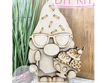Summer Ice Cream Gnome Wood DIY Kit | Summer Tiered Tray Decor | Summertime Gnome | Ice Cream Lover Gift | Wood Blank Gnome