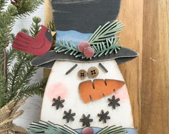 Snowman Head Shelf Sitter DIY Kit | Rustic Winter Snowman Craft | Unfinished Wood Christmas Mantel Decoration | Adult Crafting Made in USA