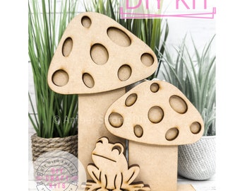 Mushroom Scene Sitter DIY Kit | Adult Crafting | Woodland Boho Aesthetic | Unfinished Wood Blank Paint at Home Shelf Sitter | Tabletop Decor