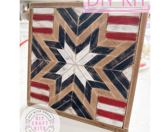 Barn Quilt Patriotic Square DIY Craft Kit | Summer Decorative Craft | Vintage Farmhouse Americana | 4th of July | ck0304
