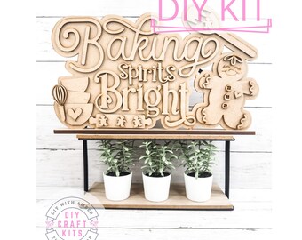 Baking Spirits Bright Sign Shelf Sitter DIY Craft Kit | Wooden Kitchen Decor | Wood Blank Christmas Sitter | ck1889