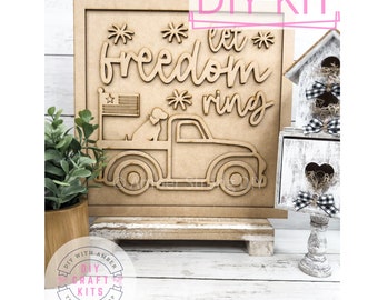 Let Freedom Ring Sign DIY Craft Kit | Patriotic Truck Picture | Vintage 4th of July Decor | Independence Day Memorial Day | Fourth of July