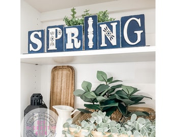 Wide Spring Block Sign Shelf Sitter DIY Craft Kit | Unfinished Blank Wood | Spring Word Sign | Customize Home Decor Kit | Paint Your Own DIY