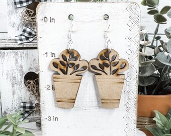 Plant in pot Unfinished Blank Dangle Earring Blanks Jewelry paint your own DIY kit plant lover boho