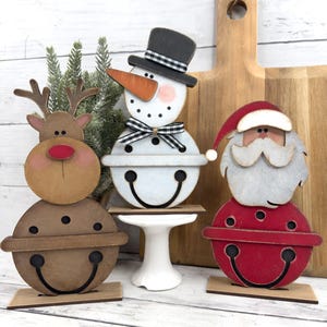 Set of 3 Christmas Jingle Bell Friends DIY Kit | Unfinished Wood Craft Blanks | Paint Activity | Xmas Shelf Sitter Santa Reindeer Snowman