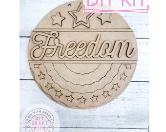 Freedom Sign DIY Kit | 9in round | Farmhouse 4th of July Sign | Summer Patriotic Door Hanger | Patriotic Wreath Attachment | ck1160