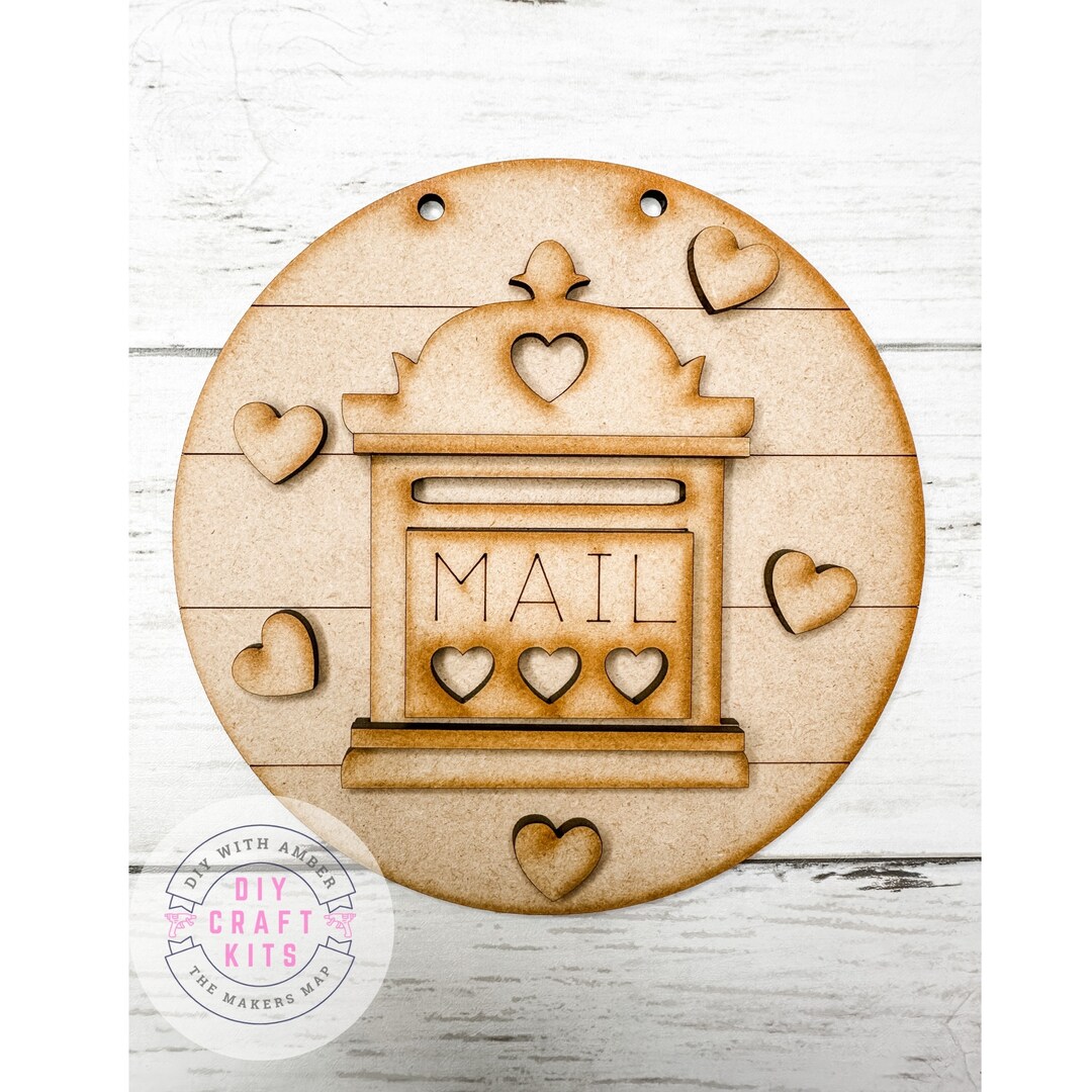 Valentine's Mail Box 5 Inch Round Sign DIY Kit | Unfinished Wood Blank ...