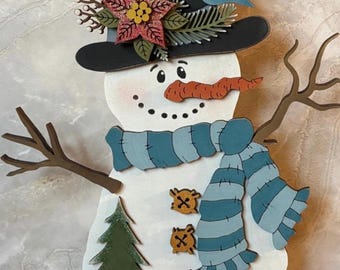 Twiggy Arms Snowman Shelf Sitter DIY Kit | Unfinished Wood Christmas Craft | Rustic Winter Holiday Decoration | Adult Crafting Made in USA