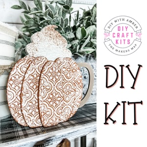 Pumpkin Spice Mug Cut out Tier Tray DIY Craft Kit | Unfinished Wood Blank cut out | Paint at Home Fall Decor Coffee Bar