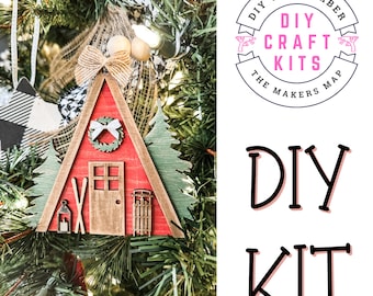 Cabin Ski Lodge Ornament DIY Craft Kit Unfinished Wood Blank | Single DIY Paint at Home Merry Xmas Winter Craft Christmas Tree ck0740