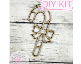 Hollow Candy Cane Bow Ornament DIY Craft Kit | Paint Your Own Christmas Ornament | Christmas Decor | Xmas Tree Decor | Glass Resin ck2306