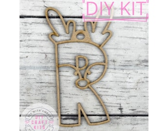 Hollow Letter R Ornament DIY Craft Kit | Paint Your Own Christmas Ornament | Christmas Monogram Initial Gift | Wood Outline Glass ck2320
