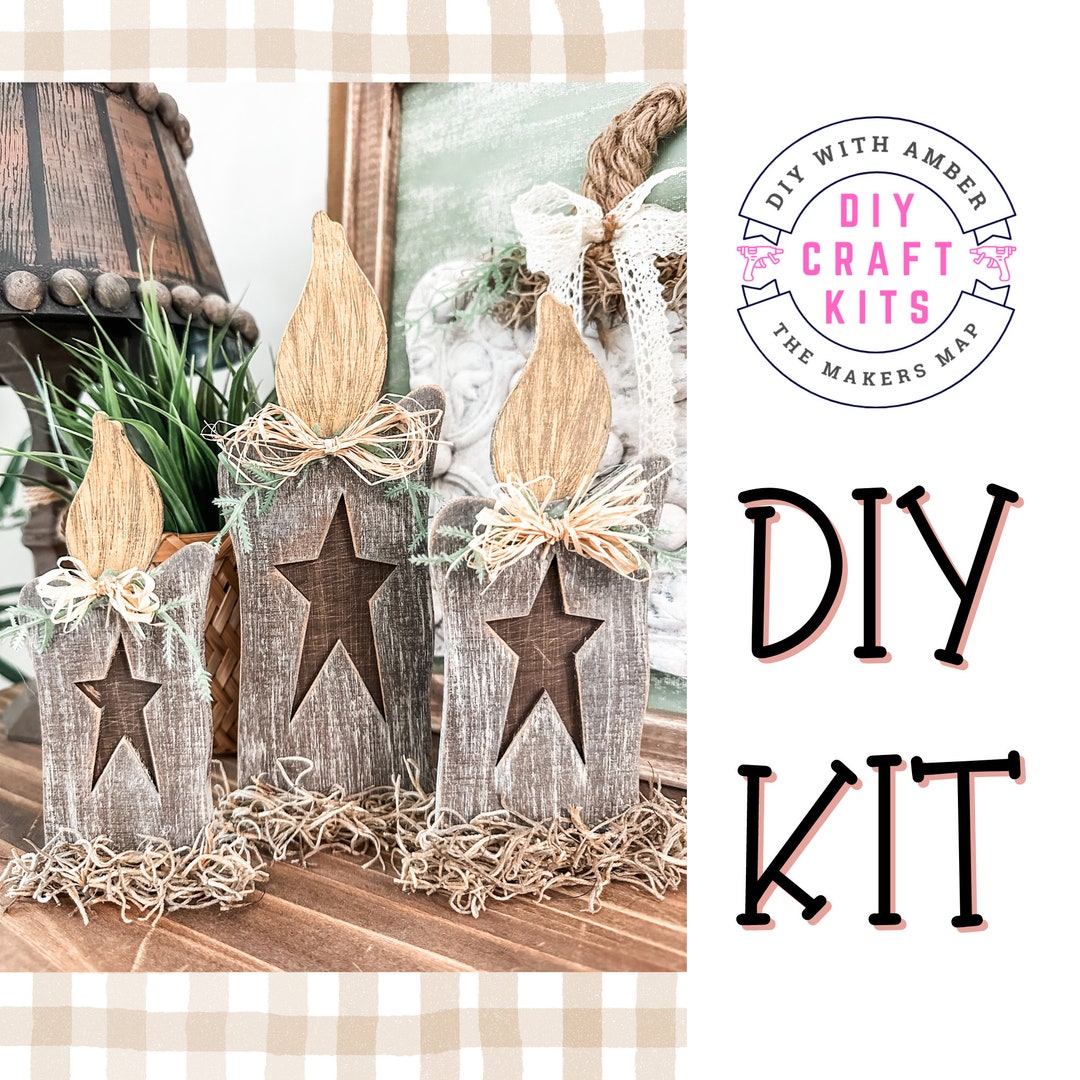 Chunky Primitive Candle Sticks DIY Kit Unfinished Wood Craft Blanks