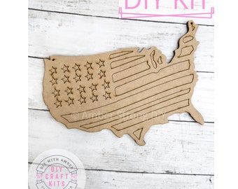 United States Map Door Hanger DIY Craft Kit | American Flag Hanging Sign | Stars and Stripes | 4th of July Independence Day Memorial Day