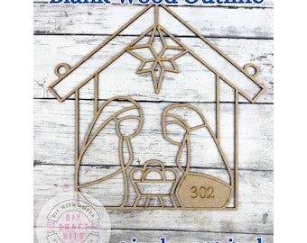 Unfinished Style 302 Nativity Scene Laser Cut Wood Outline Frame Blank DIY | Christian Sun Catcher Resin Decor Faux Stained Crushed Glass