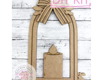 Candle Lantern Door Hanger Sign DIY Craft Kit | Everyday Wreath Attachment | Christmas Fall Thanksgiving Winter Seasonal Door Hanger ck1471