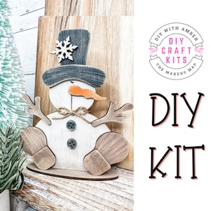 Cute little Snowman DIY Craft Kit | Unfinished Wood Craft Blanks | Paint Activity | Winter Christmas Xmas Snow man shelf sitter – adult craft kit