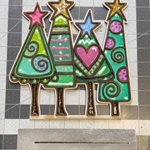 Whimsical Christmas Trees DIY Craft Kit | Wooden Farmhouse Rustic Xmas Trees | Winter Holiday Shelf Sitter | Paint Your Own Unfinished Wood afbeelding 10