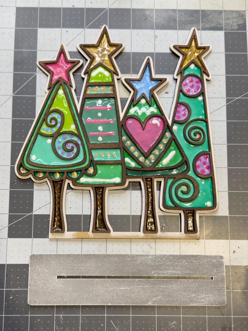 Whimsical Christmas Trees DIY Craft Kit | Wooden Farmhouse Rustic Xmas Trees | Winter Holiday Shelf Sitter | Paint Your Own Unfinished Wood afbeelding 10