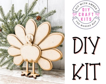 Thanksgiving Turkey fall shelf sitter Unfinished Wood DIY Craft Blanks KIT Home Decor | Fall Cut outs kitchen Mantle Great for kids