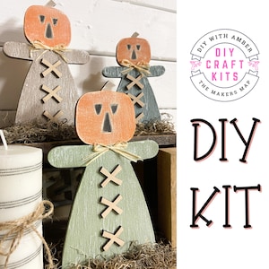 Pumpkin Scarecrow Set of 3 DIY KIT shelf sitter | Unfinished Wood Craft Blanks |  | Halloween Home Decor | Fall Cut outs