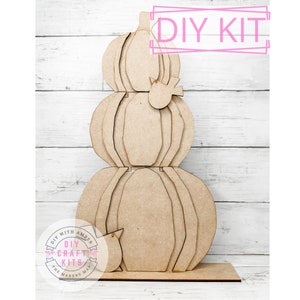 Stacked Pumpkins DIY Craft Kit | Standing Pumpkin | Wooden Fall Decor | Triple Stack Pumpkin Shelf Sitter | Farmhouse Autumn Harvest Pumpkin