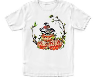 Kitty Cat Pumpkin Halloween T-shirt | White