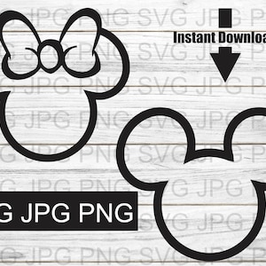 Mouse Ears outline and Mouse Bow SVG vector file