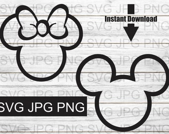 Mouse Ears outline and Mouse Bow SVG vector file