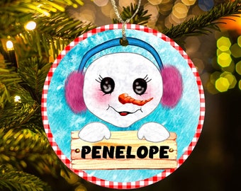 Cute Snowman Custom Name Holiday Ornament