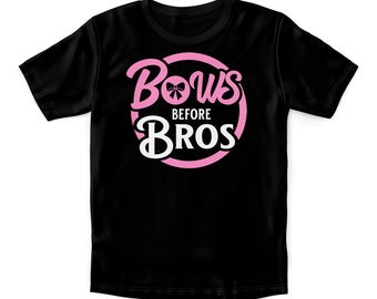 Bows Before Bros Retro Pink and White T Shirt, Gender Reveal Tops, Baby Shower Tees, Team Girl Shirts