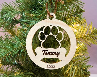 Custom Wooden Ornament - Pet Ornament - Wooden 3 inch wide Hanging tag. Laser cut ornament. Personalized wood ornament - Dog Name.