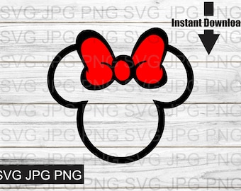 Mouse Ears Red Bow outline SVG vector file for Glowforge, Cricut, Design file.