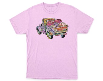 Pink Retro Pumpkin Truck Tee, Pumpkin Vintage Truck T Shirt, Pumpkin Patch Shirt for Her