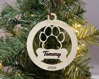 Custom Dog 2023 ornament- Personalized - Wooden 3-inch wide Hanging tag. Laser cut ornament. Personalized wood ornament - dog ornament.