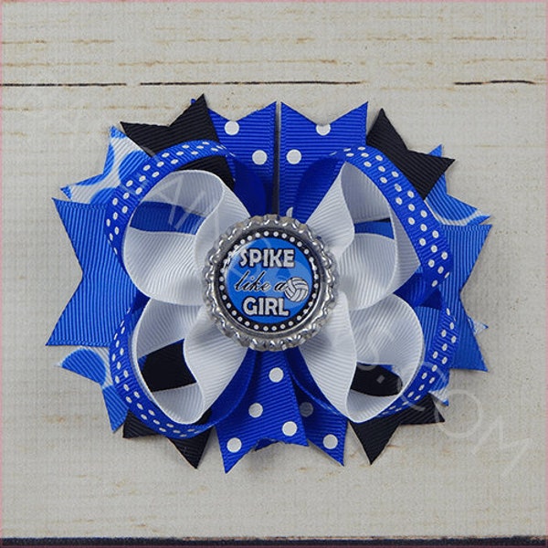 Spike Like A Girl Boutique Hair Bow, Polka Dot Ribbon, Blue Hair Bow, Blue White Bows