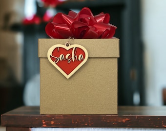 Custom Wooden Heart Gift Name Tag - Laser Engraved Personalization for a Touch of Elegance