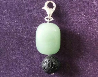 Charm diffuseur de parfum en argent, aventurine et pierre de lave