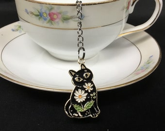 Tea Infuser with "Flower Kitty" Enamel Charm in a lovely gift bag